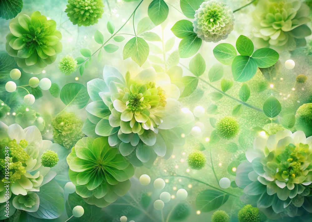 Poster abstract double exposure background with light green floral patterns in 4k resolution