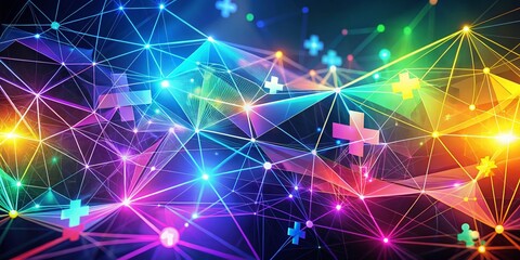 Obraz premium Abstract Futuristic Geometric Neon Background for Business Presentation and AI Concepts