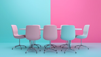 Dynamic Business Meeting Space with Colorful Chairs
