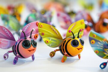 Fototapeta premium A detailed view of several small insect figurines