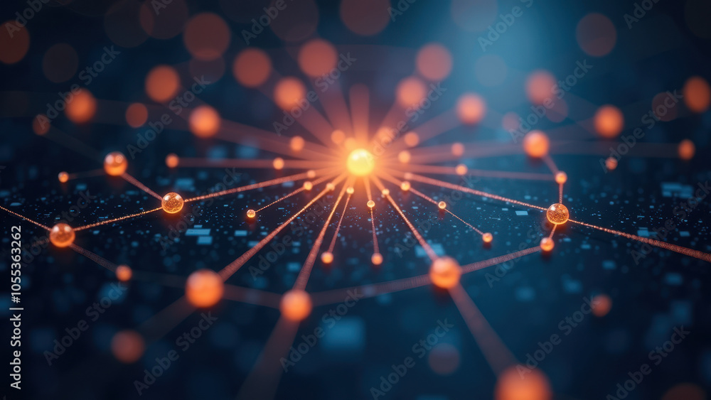 Poster a network of interconnected dots, representing a digital or technological system.