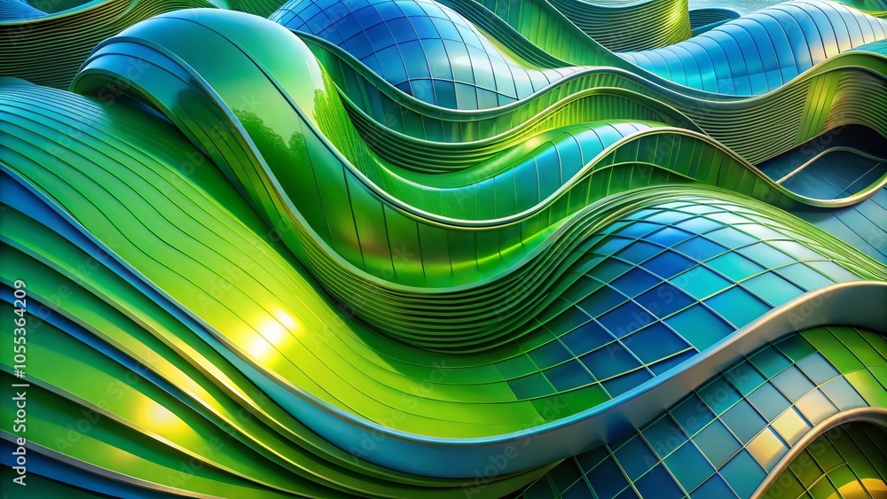 Poster abstract organic flowing blob in green and blue gradient for vibrant and colorful movement design