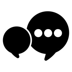 Solid icon of online message. This simple black and white graphic symbolizes communication, conversation, messaging, and social interaction.
