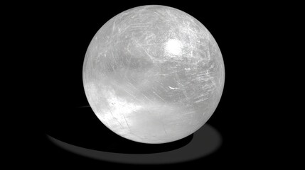 A simple crystal ball isolated on a solid, matte black background, capturing soft highlights and a clean shadow.