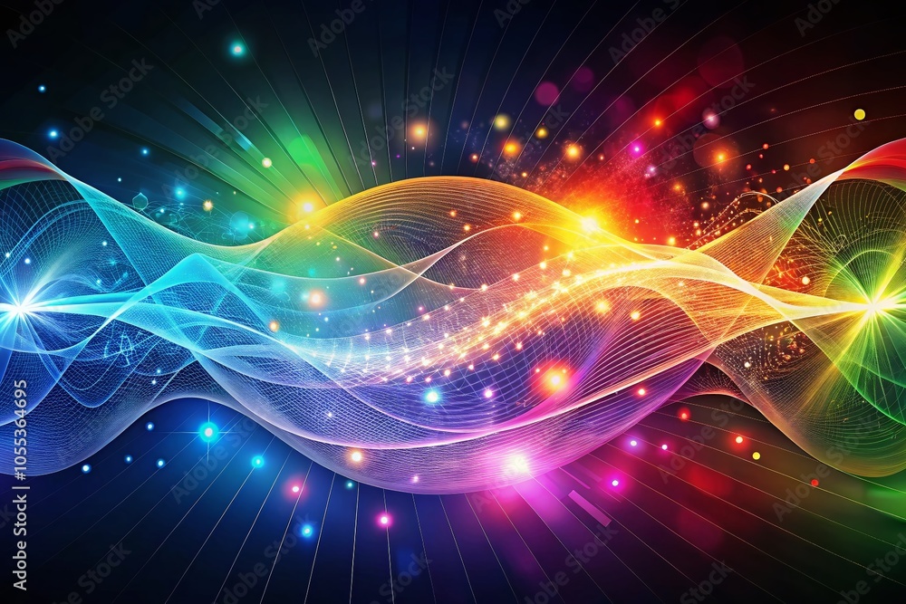 Poster abstract quantum mechanics banner design with vibrant colors and dynamic shapes for science and tech