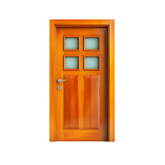 Wooden door with glass panes, modern design, on transparent background.