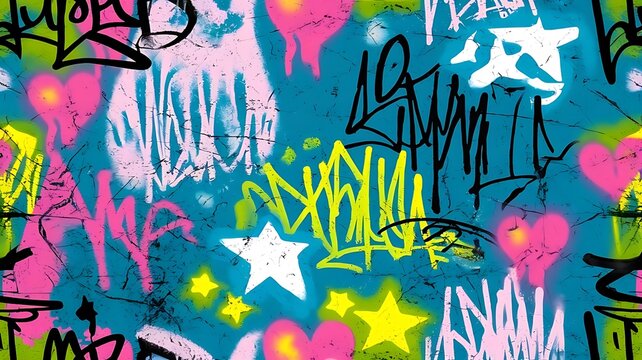 Bright graffiti seamless pattern with grunge effect