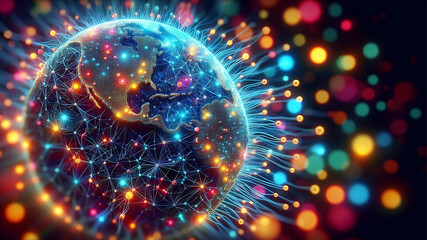 Obraz premium Intricately detailed 3D close-up of a neural network.