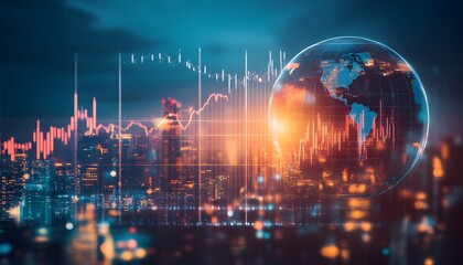 Global Stock Market Data Over a Cityscape at Night