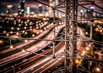 Abstract Tilt-Shift Photography of Power Lines and Electric Transmission Lines in an Urban Landscape