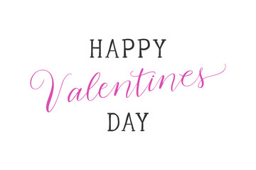 Inscription Happy Valentines Day, pink and gray text lettering for holiday design, isolated on white background.