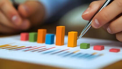 A Hand Pointing at a Bar Graph with a Pen