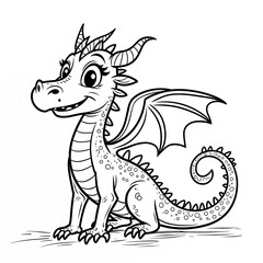 Fototapeta premium Happy Baby Dragon Cartoon Vector Illustration Coloring Page