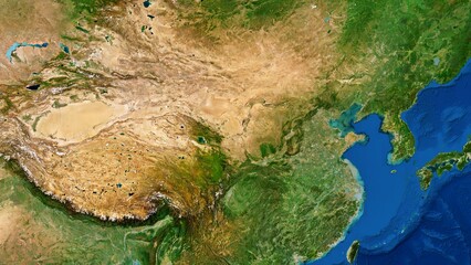 8K China Map, High Resolution Satellite View With No Border, Widescreen 4K Resolution