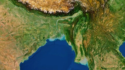 8K Myanmar and Bangladesh Map, High Resolution Satellite View With No Border, Widescreen 4K Resolution