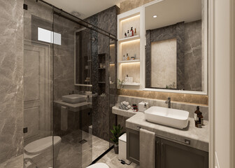 3d rendering modern bathroom full scene interior design.
