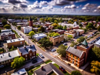 Obraz premium Aerial Tilt-Shift View of a Charming Urban Town in Middle America for Unique Perspective Photography