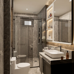3d rendering modern bathroom full scene interior design.
