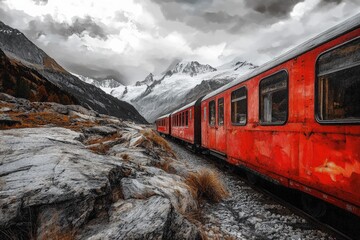 Obraz premium Switzerland Train in the Alps: Transportation at Moteratsch Glacier Bernina