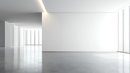 Minimalist white open space with blank wall in modern interior design empty room background