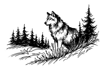 majestic wolf illustration in nature in black vector © Luka