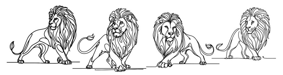 detailed lion illustrations with expressive manes, black vector