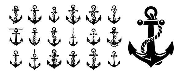 vintage maritime anchors collection – black vector