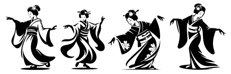 elegant representation of a geisha in a minimalist style, perfect for logo applications in fashion and art black vector