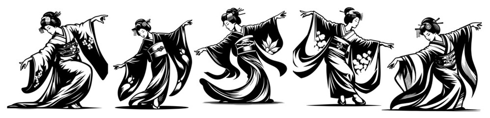 bold design of a geisha silhouette, merging tradition with modern aesthetics in a striking logo style black vector