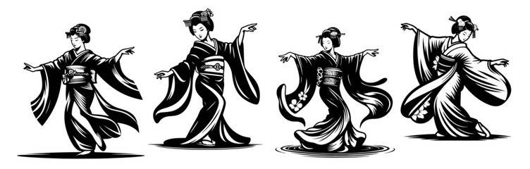 chic geisha silhouette logo, showcasing contemporary design elements while celebrating traditional Japanese culture black vector