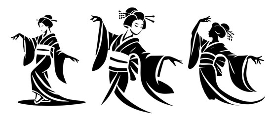 modern black silhouette of a geisha, designed as an elegant logo style, embodying cultural beauty and grace black vector