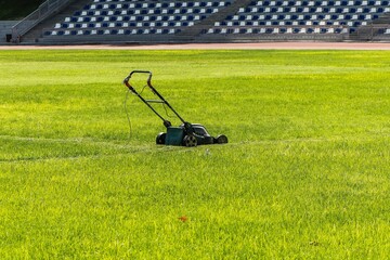 Fototapeta premium Lawn mower. Equipment for gardening - horticulture