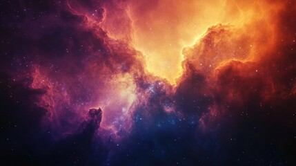 Obraz premium A vibrant, colorful nebula with swirling clouds of gas and dust, illuminated by distant stars.