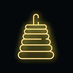 Neon sign representing a stacking rings toy, a classic toy for babies and toddlers, isolated on a black background