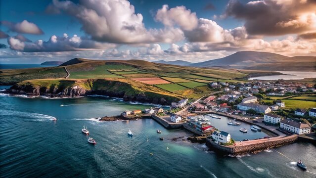 Aerial View of Portmagee, Co Kerry, Ireland from Valentia Island &ndash; Coastal Landscapes and Scenic Beauty