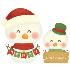 Snowman family with merry Christmas text