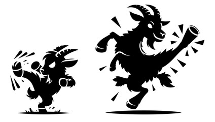 black vector of fighting goats in cartoon style with powerful kicks