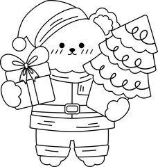Cute Christmas Bear Outline Coloring