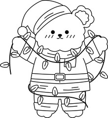 Cute Christmas Bear Outline Coloring