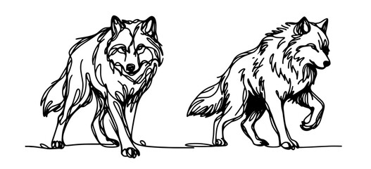 Pair of wolves in motion – nature-inspired black vector illustration © Luka