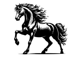Elegant galloping horse in detailed black vector style