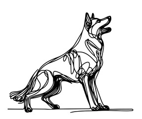 playful puppy in abstract line art style, black vector illustration