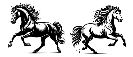 stylized horse illustration in motion, black vector artwork