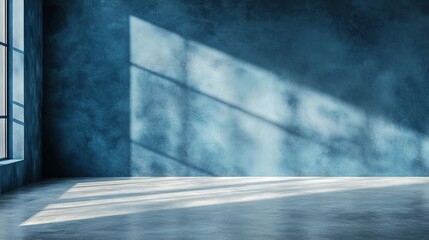 Blue wall in an empty room with concrete floor - perfect for interior design, architectural projects, and modern decor