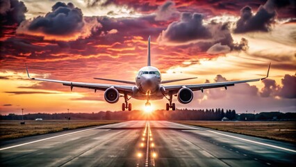 Airplane Landing at Sunset: Captivating Low Light Photography for Travel Enthusiasts