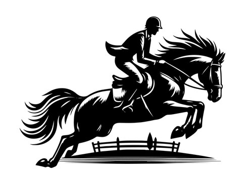 recommend clip art: expressive jockey and horse silhouette in motion, ideal for logo design in racing or sports black vector