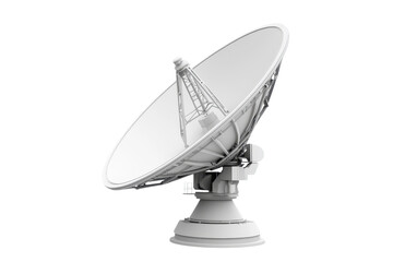 A white satellite dish isolated on a transparent background, showcasing technology and communication equipment for broadcasting and signal reception.
