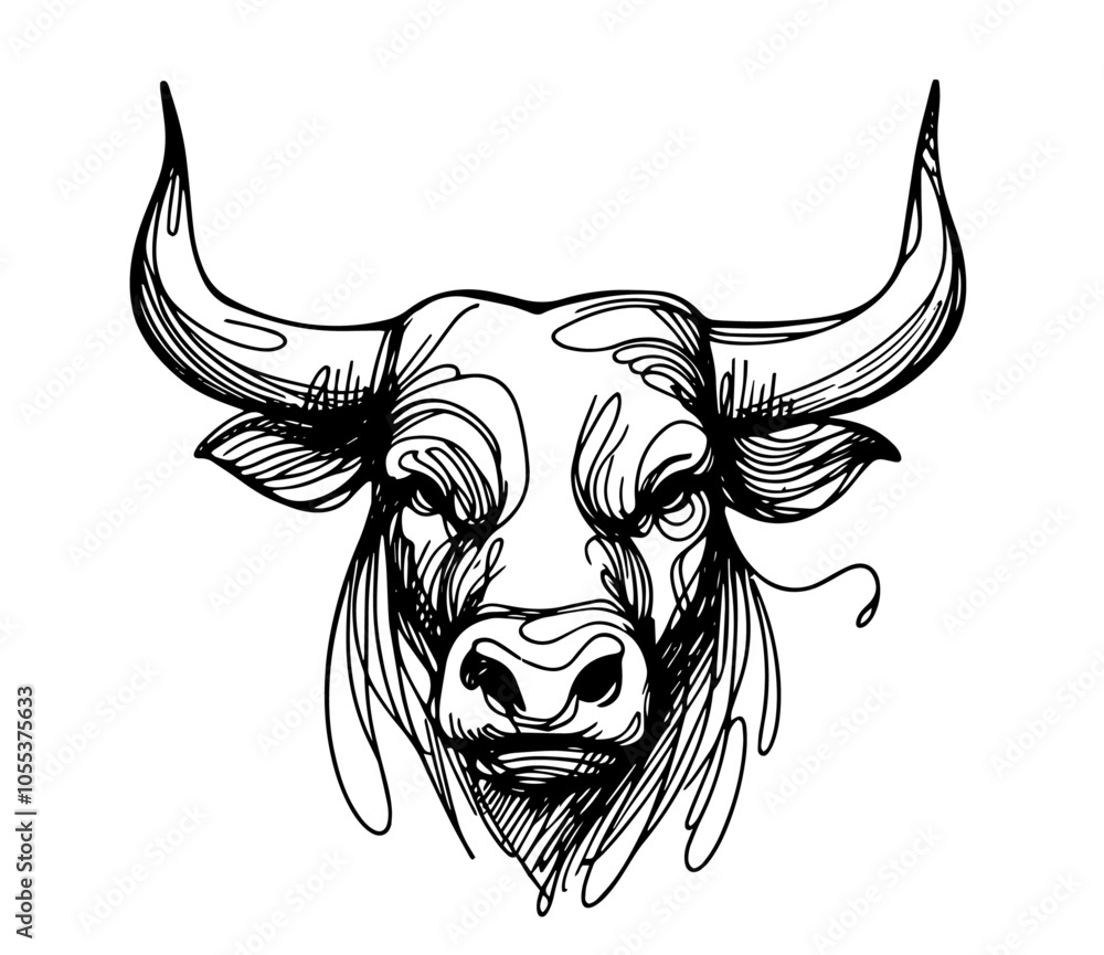 Wall mural artistic black vector of bull face with abstract line work