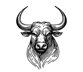 stylized bull head with intricate line details, black vector illustration