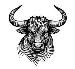 expressive bull face in minimalistic monoline style, black vector art